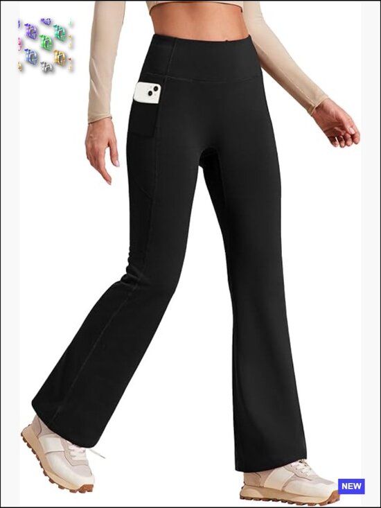 Pants - Fleece Lined High Waist Flare Leggings with Pockets Thermal Winter Yoga Pants